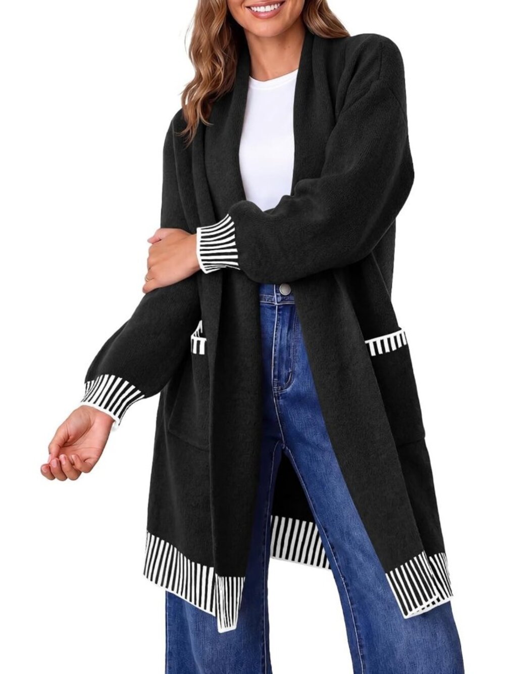 Cozy Oversized Fall Cardigan Sweater with Pockets | Open Front Style for Women